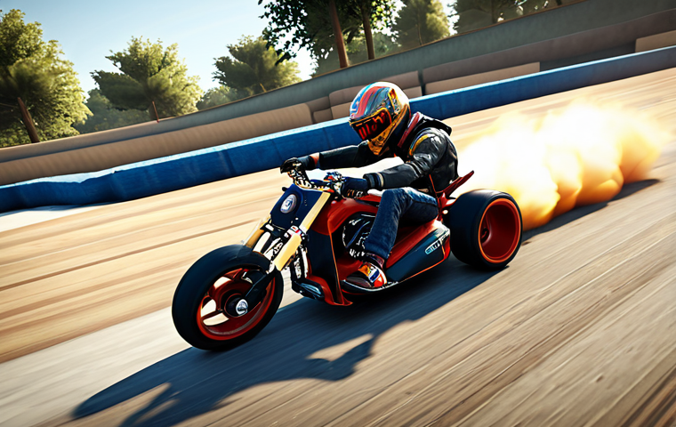 **Image Prompt:** A dynamic action shot of "SpeedDemon\_Pro" in a KartRider race, showcasing extreme drifting skills and a feeling of intense speed. Capture the aggressive playstyle and focus on a high-speed chase on a complex track. Include UI elements from KartRider to enhance authenticity.