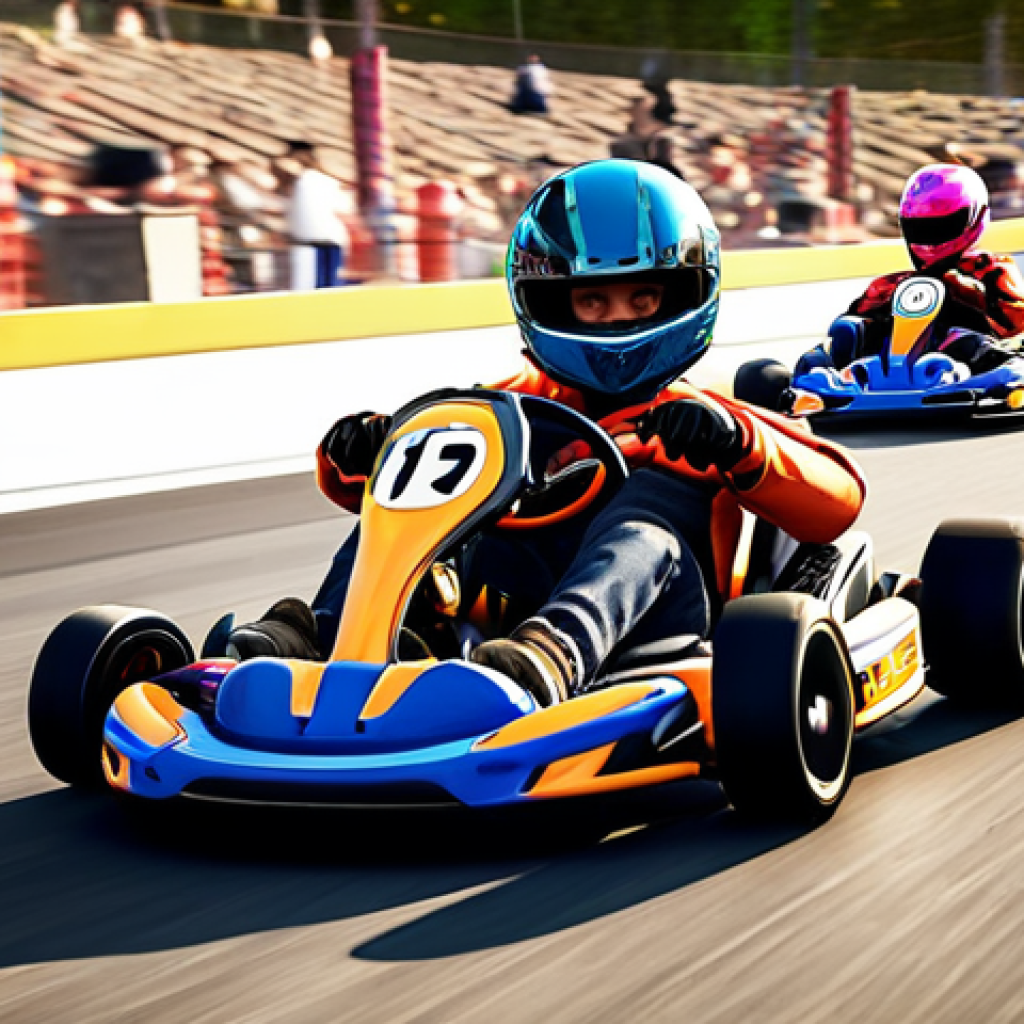 A dynamic, vibrant shot of a beginner's kart on a chaotic KartRider track, appearing slightly overwhelmed and surrounded by a blur of faster, expert opponents. This transitions into a clear, focused image of the same kart gracefully executing a perfect, controlled drift through a challenging turn, emanating confidence and precision. Emphasize speed lines, colorful arcade racing aesthetics, and the exhilarating journey from struggle to mastery.