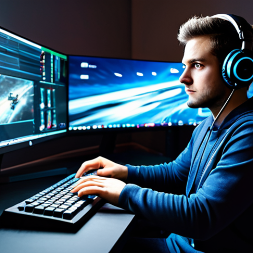 Home 28 A focused esports competitor, wearing comfortable but modest gaming attire, fully clothed, appropriate attire, seated at a high-tech gaming desk with multiple monitors displaying a vibrant racing game. The competitor has an expression of intense concentration, hands expertly on a racing wheel controller, showcasing mastery and skill. The room is sleek with subtle ambient lighting. safe for work, appropriate content, fully clothed, professional, perfect anatomy, correct proportions, natural pose, well-formed hands, proper finger count, natural body proportions, high quality, professional photography, family-friendly.