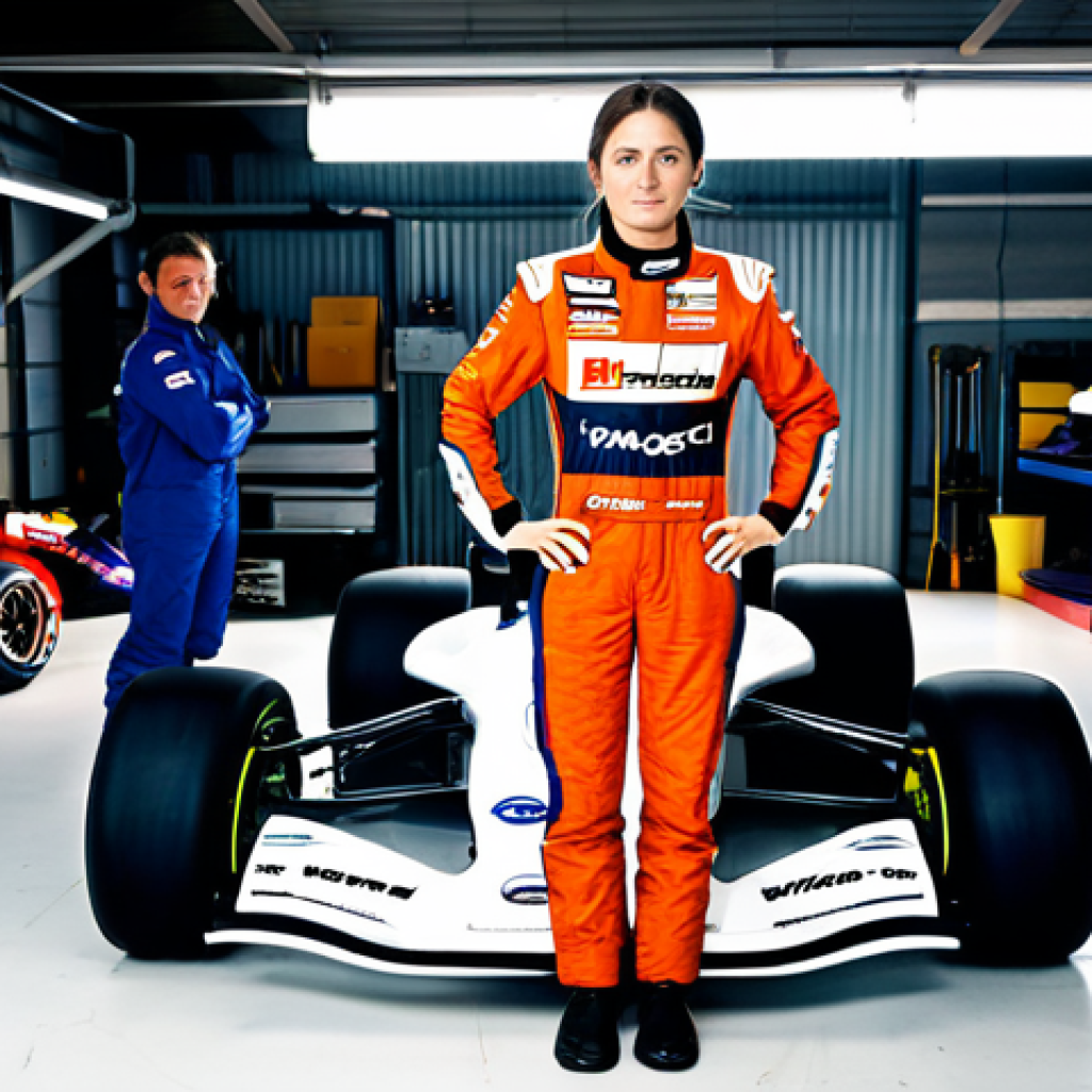 카트라이더 초보 유저를 위한 글로벌 공략 사례 - **Prompt:** A professional female race car driver, fully clothed in a modern racing suit with sponso...