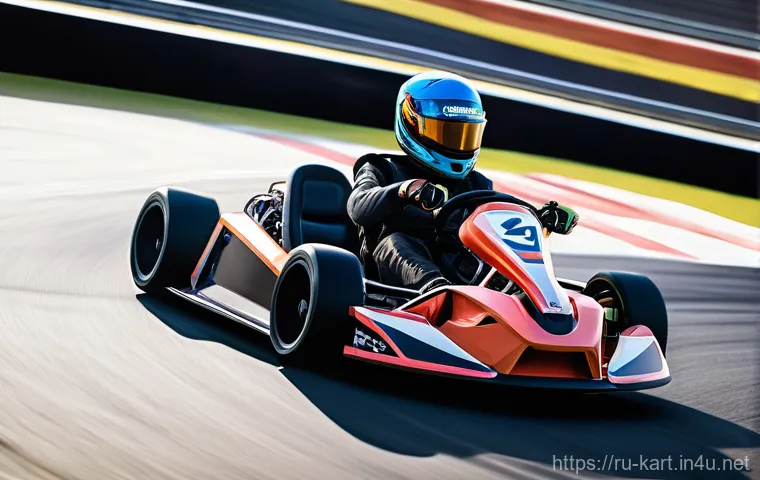 카트라이더 모드별 공략법 - A dynamic, high-angle action shot in the style of KartRider: Drift, capturing a skilled male or fema...