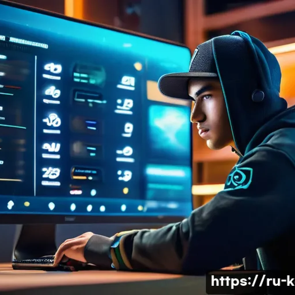 카트라이더 이벤트 활용 기술 - A focused young adult gamer, approximately 18 years old, sitting at a futuristic gaming desk. Their ...