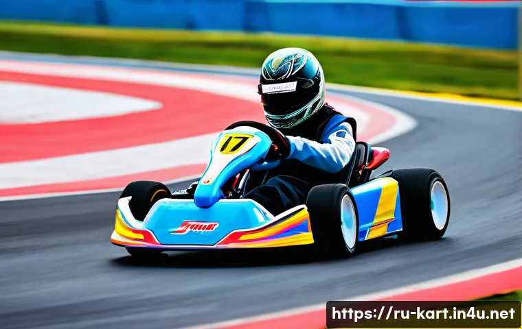 카트라이더 레이싱 대회 참가 - A dynamic racing scene featuring a lightweight go-kart speeding through a short, twisty track with n...