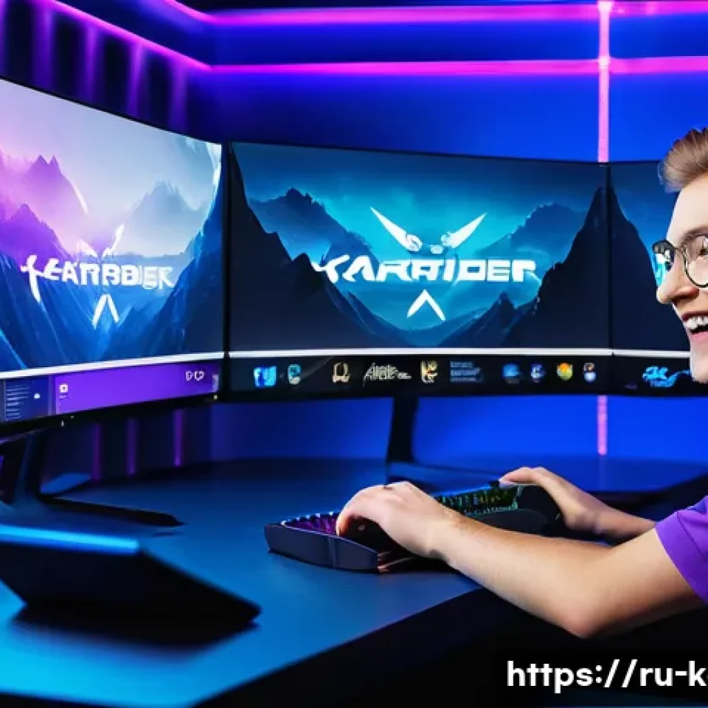 카트라이더 스트리머 추천 - A vibrant streaming setup featuring a young Russian male gamer in casual clothing, sitting in front ...