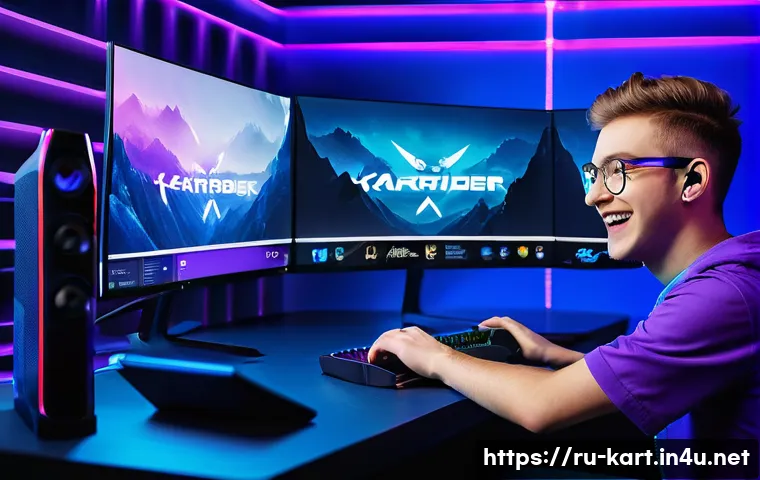 카트라이더 스트리머 추천 - A vibrant streaming setup featuring a young Russian male gamer in casual clothing, sitting in front ...