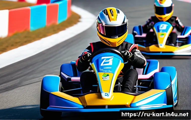 카트라이더 초보자를 위한 팀플레이 요령 - A dynamic team of four KartRider racers speeding around a colorful, winding race track in South Kore...