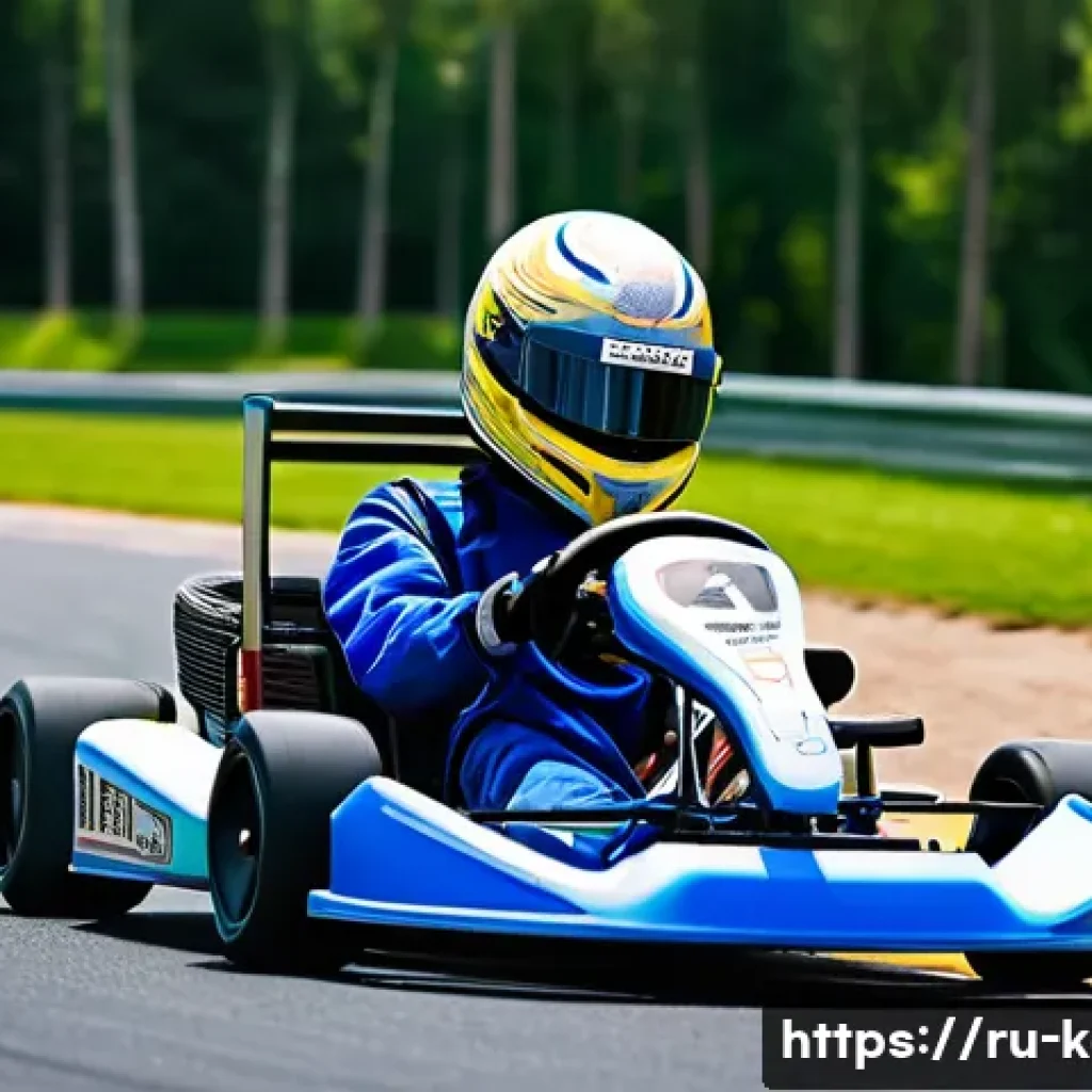 카트라이더 초보자용 카트 추천 - A detailed scene of a beginner-friendly go-kart on an outdoor racing track during a sunny day, featu...