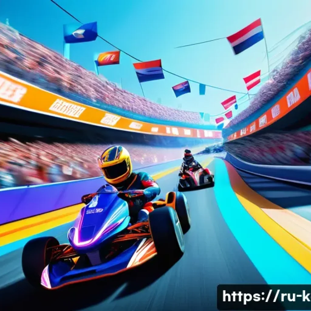 카트라이더 팬아트 이벤트의 모든 것 - A vibrant and dynamic KartRider fan art scene featuring newly introduced characters racing on a futu...