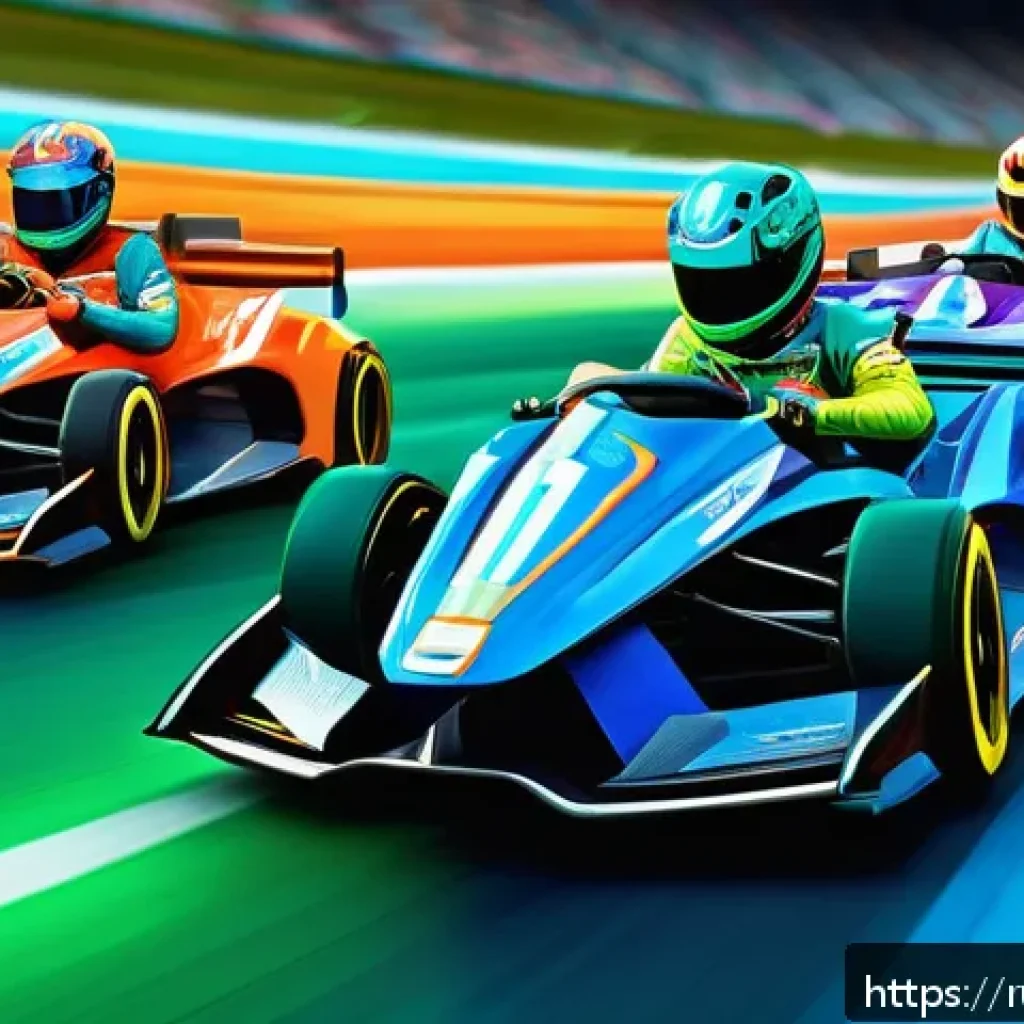 카트라이더 팬아트와 글로벌 이벤트 성공 사례 - A vibrant digital illustration of KartRider fan art featuring dynamic racing scenes on colorful, fut...