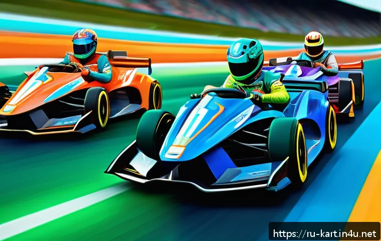 카트라이더 팬아트와 글로벌 이벤트 성공 사례 - A vibrant digital illustration of KartRider fan art featuring dynamic racing scenes on colorful, fut...