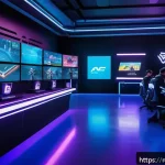 Home 22 카트라이더 베타 테스트 참여 방법 - A dynamic scene of a futuristic KartRider beta test lobby, featuring diverse players in casual espor...