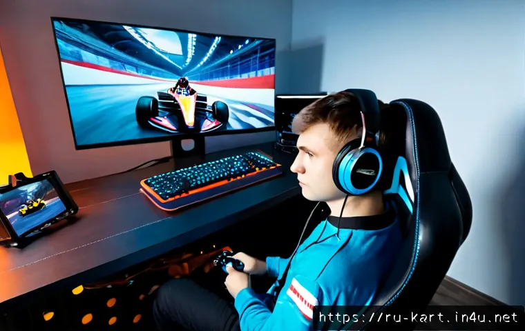카트라이더 프로 리그 도전기 - Photorealistic young Russian esports racer practicing for a professional kart racing league challeng...