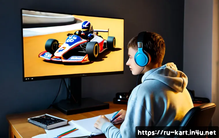 카트라이더 팬아트 대회의 재미와 성공적인 요인 - Photorealistic cozy home studio in Russia, a young adult digital artist wearing casual hoodie and he...
