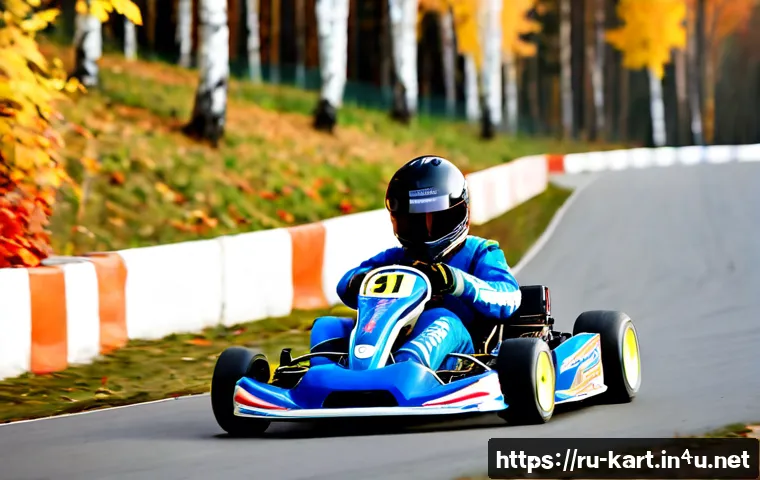 카트라이더 초보 유저의 드리프트 기술 - Photorealistic beginner kart racer practicing a controlled drift on a wide outdoor track, small rent...
